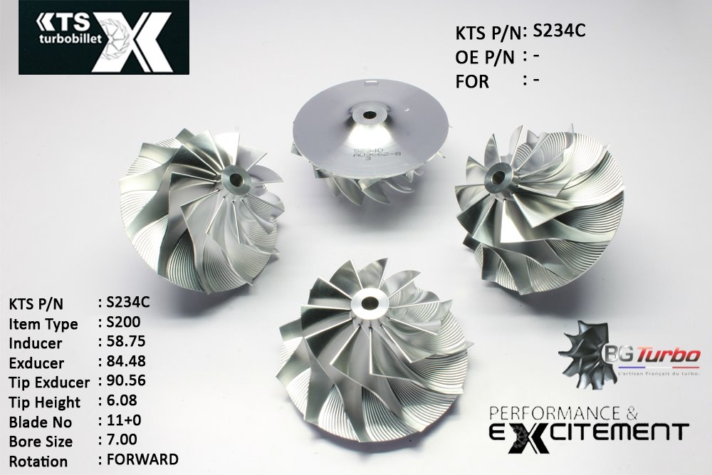 Turbo ROUE FORGÉE MFS PERFORMANCE - 11+0 PALES - INDUCER : 58,75 - EXDUCER : 84,48 - TYPE : S200ANGLE : 55° - ROTATION : Forward - SUPER BACK : 6,2 - BORE SIZE : 7
